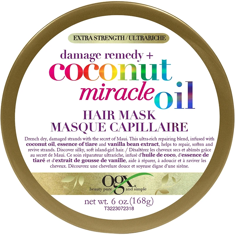 Masque capillaire OGX® Ultrariche réparation des dommages + huile de coco miracle, 172 g