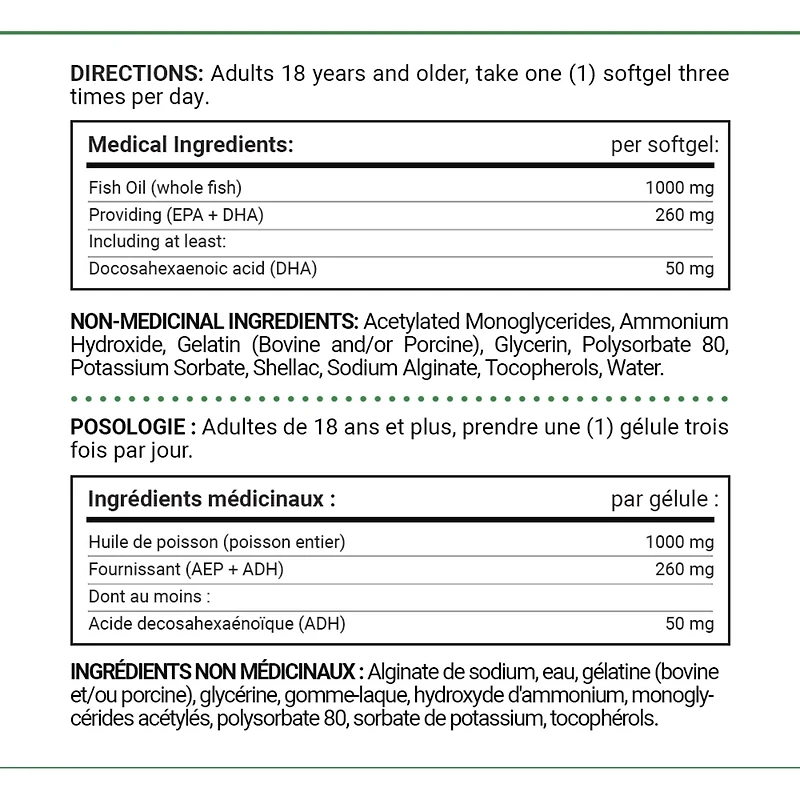 Oméga-3 Huile de poisson, 1 000 mg, gélules