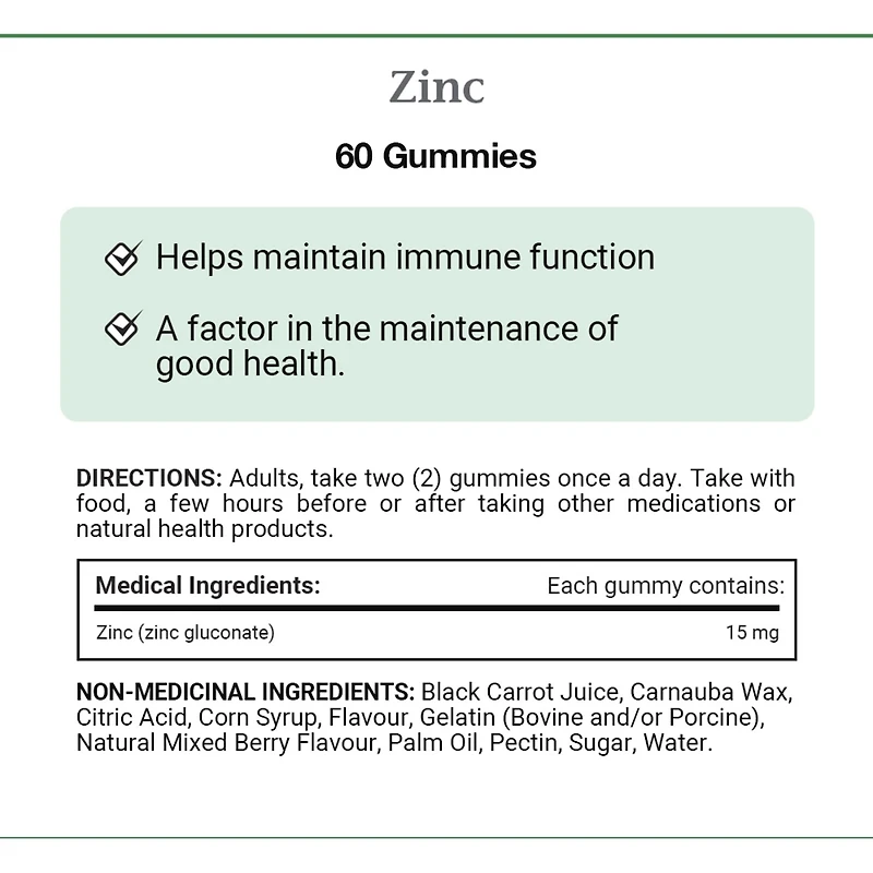 Zinc, 15 mg, 60 gélifiés