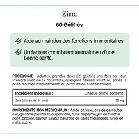 Zinc, 15 mg, 60 gélifiés