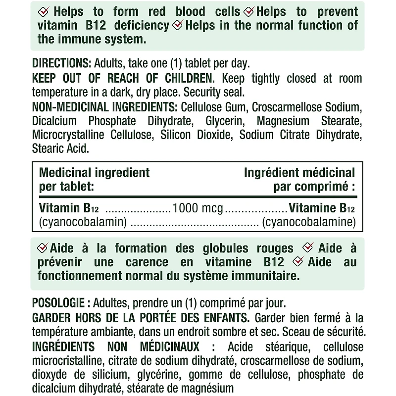 Vitamin B-12 1000 mcg Value Size