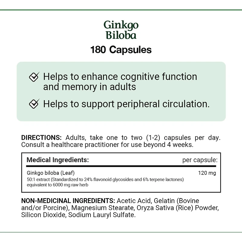 Gingko Biloba, 120 mg, Value Size, 180 Capsules