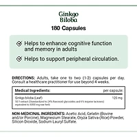 Gingko Biloba, 120 mg, Value Size, 180 Capsules