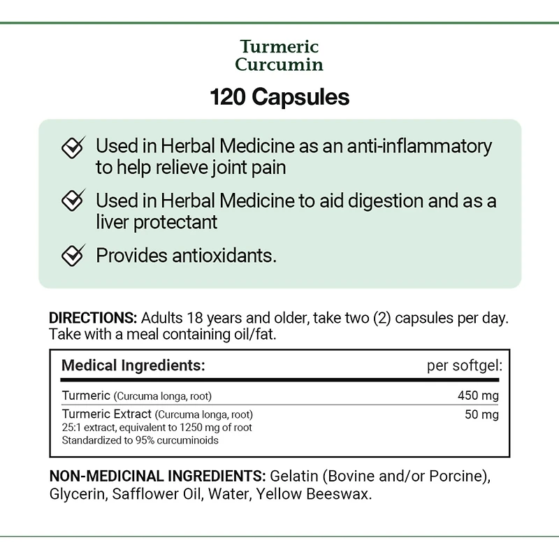 Curcumine du curcuma, 450 mg, anti-inflam.