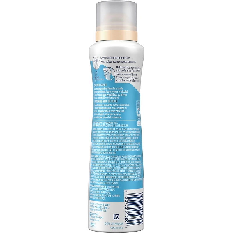 Secret – Désodorisant sans aluminium en vaporisateur, Cocnt+ Huile de chanvre – 116 g
