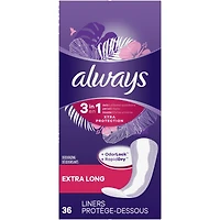 Always 3-in-1 Xtra Protection Daily Liners Extra Long Absorbency, 5x Drier Than Always Thin, 36 Count