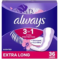 Always 3-in-1 Xtra Protection Daily Liners Extra Long Absorbency, 5x Drier Than Always Thin, 36 Count