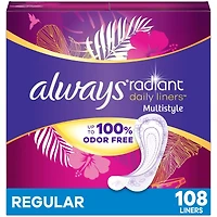 Radiant Daily Multistyle Liners Regular, Unscented, Up to 100% Odor-free