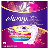 Radiant Daily Multistyle Liners Regular, Unscented, Up to 100% Odor-free