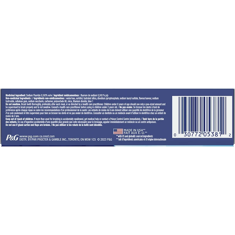Dentifrice blanchissant Crest 3D White Avancé, Fraîcheur arctique