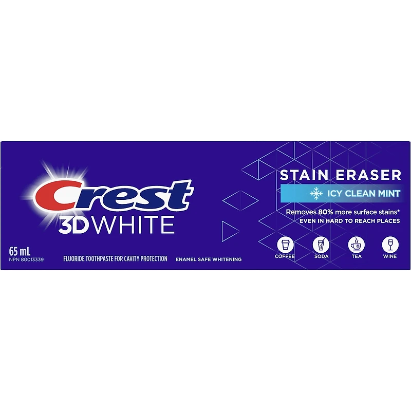 Dentifrice blanchissant Crest 3D White Efface-taches, Menthe vive glaciale, 65 mL