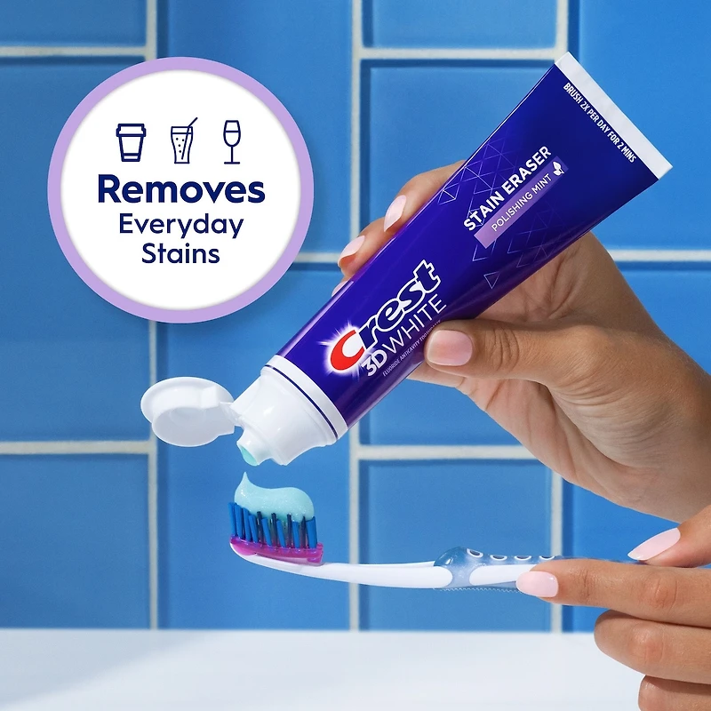 Dentifrice blanchissant Crest 3D White Efface-taches, Menthe polissante, 65 mL