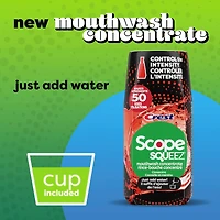 Rince-bouche concentré Scope Squeez, Cannelle et menthe, équivaut au nombre d’utilisations contenues dans une bouteille allant jusqu’à 1L *vs le rince-bouche Scope Outlast de 1L, appuyer pour contrôler l’intensité
