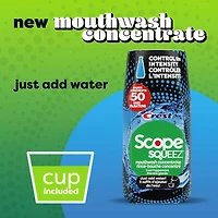 Rince-bouche concentré Scope Squeez, Menthe glacée, équivaut au nombre d’utilisations contenues dans une bouteille allant jusqu’à 1L *vs le rince-bouche Scope Outlast de 1L, appuyer pour contrôler l’intensité