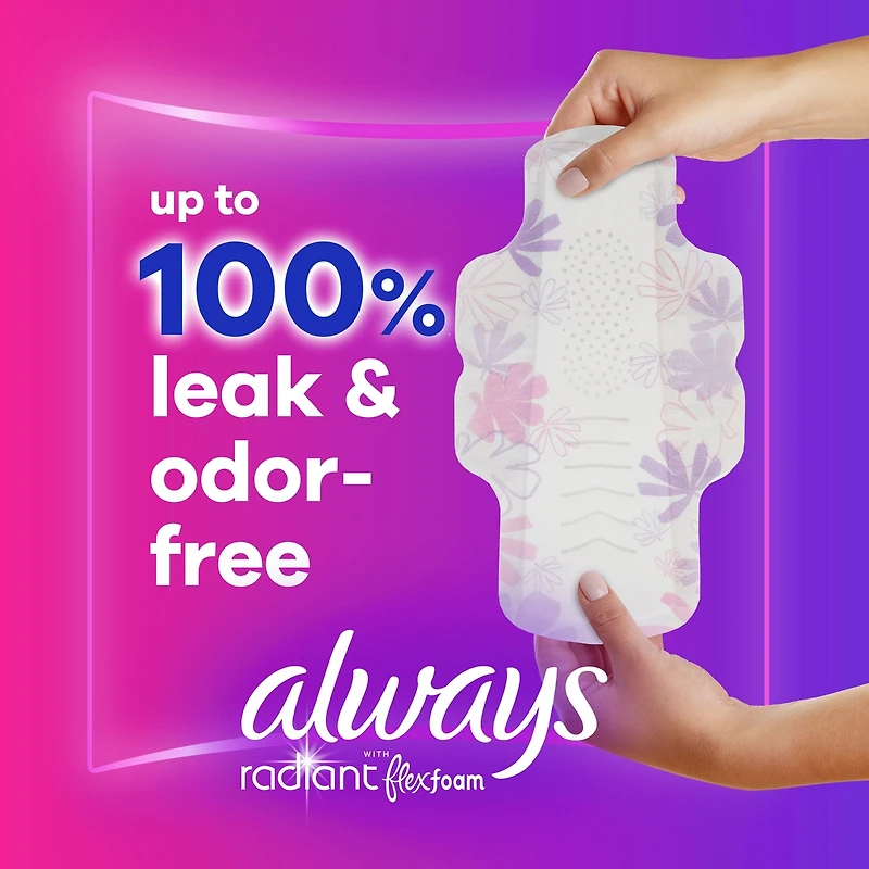 Radiant Feminine Pads for Women, Size 3 Heavy, with Wings, Light Clean Scent