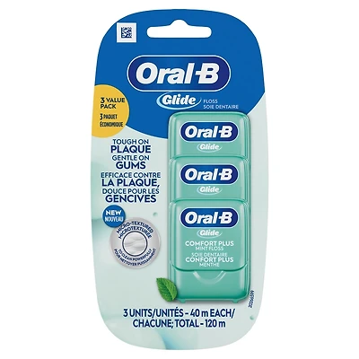 Soie dentaire Oral-B Glide Pro-Santé Comfort Plus, extra souple, paquet économique de 3 (40 m chacun)