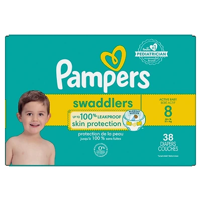 Couches Pampers Swaddlers, couches jetables pour bébés ultra absorbantes, taille 8 (20,9 kg et plus [46 lb et plus]), 38 couches