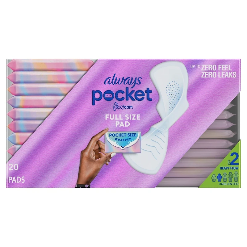 Pocket Feminine Pads with FlexFoam, Size 2, Heavy Flow, with Wings