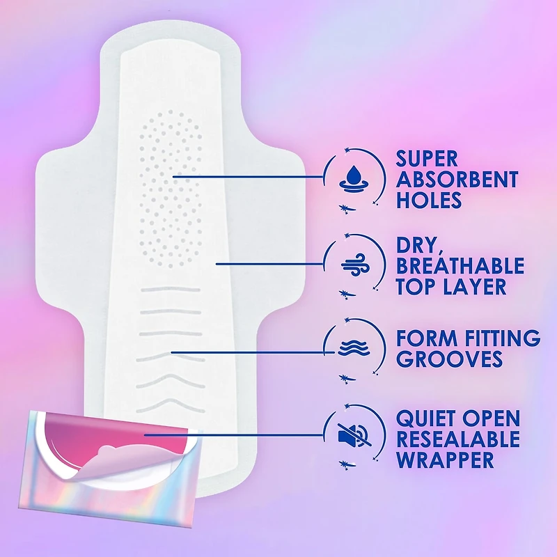 Pocket Feminine Pads with FlexFoam, Size 2, Heavy Flow, with Wings