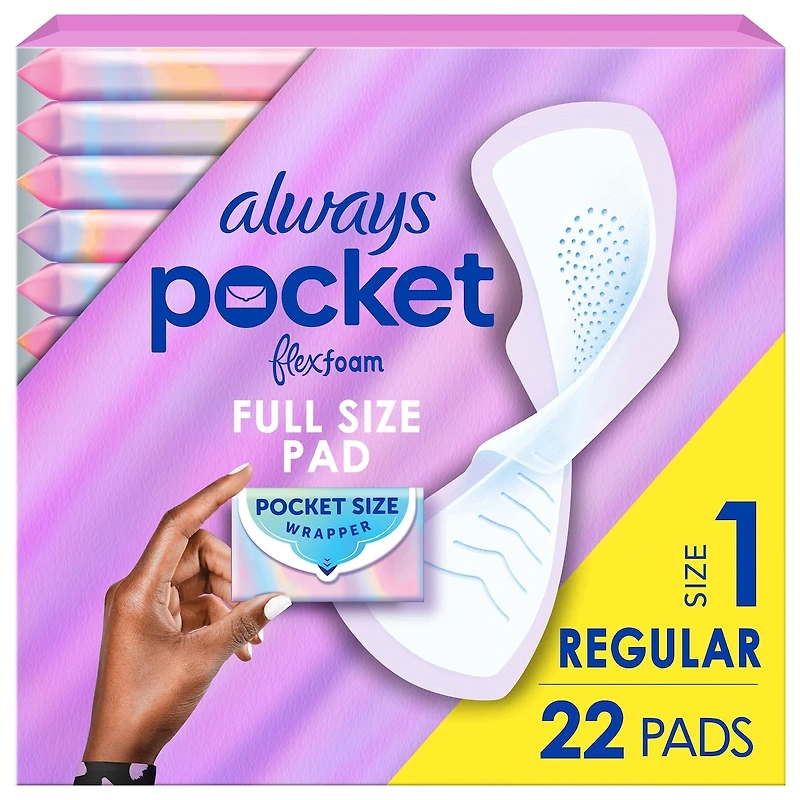 Pocket Feminine Pads with FlexFoam, Size 1, Regular, with Wings