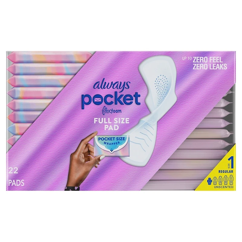 Pocket Feminine Pads with FlexFoam, Size 1, Regular, with Wings