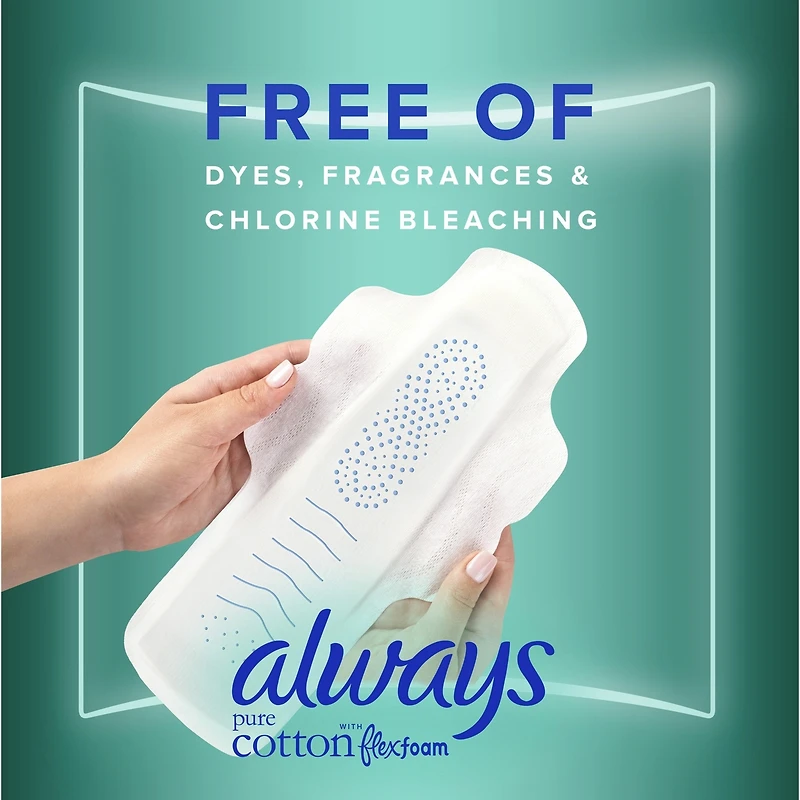 Serviettes Always Pure Cotton, avec ailes, pour femmes, taille 4, de nuit, non parfumées