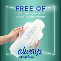 Serviettes Always Pure Cotton, avec ailes, pour femmes, taille 4, de nuit, non parfumées