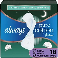 Pure Cotton Feminine Pads for Women, Size 5, Extra Heavy Overnight, with wings, Unscented