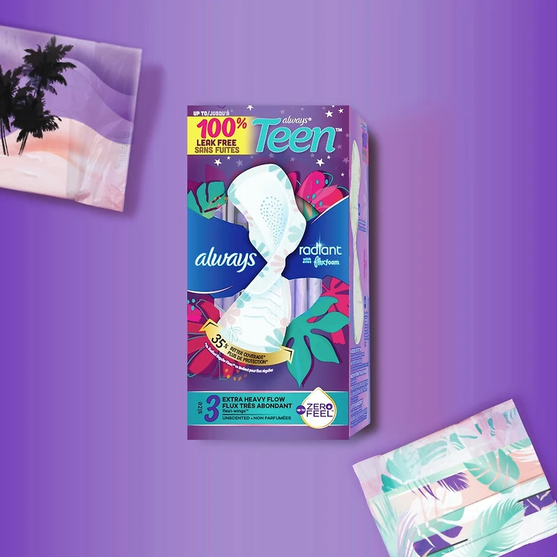 Radiant Teen Pads, Size 3, Extra Heavy, with Wings, Unscented