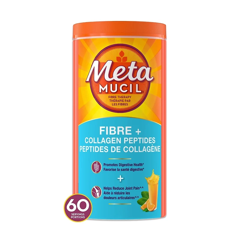 Fibre+ Collagen Peptides, Psyllium Husk Powder, Plant Based Fibre, Sugar-Free with Stevia, Orange Flavoured