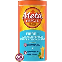 Metamucil Fibre+ Peptides de collagène, enveloppe de psyllium en poudre, fibres d’origine végétale, sans sucre avec stévia, saveur d’orange
