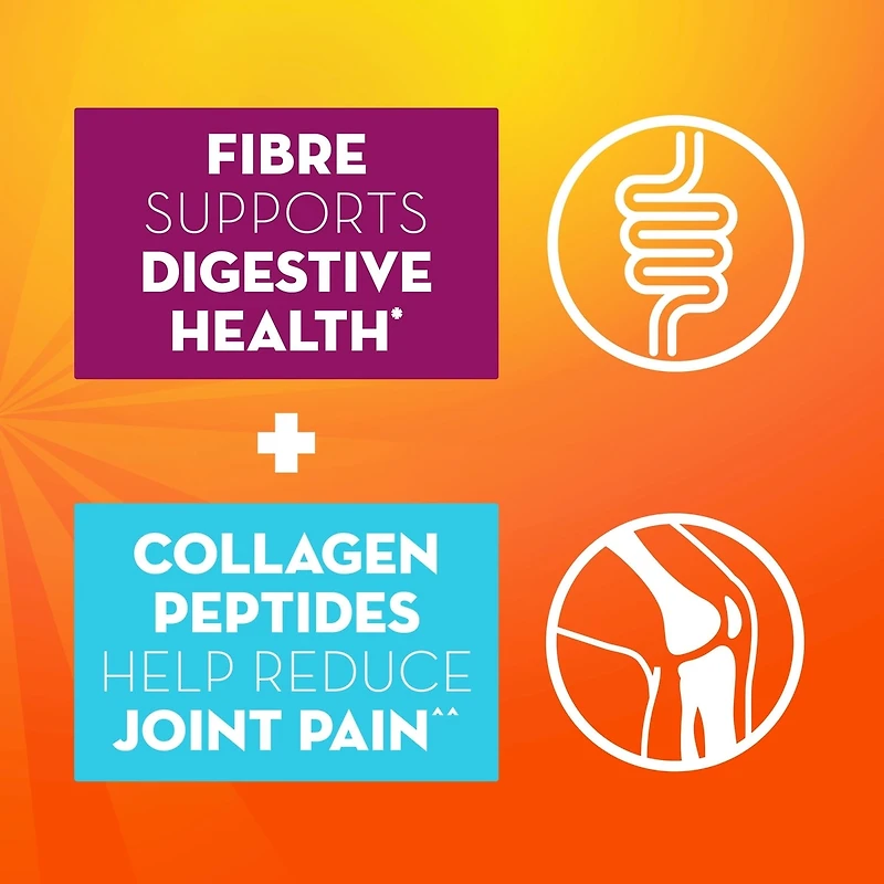 Fibre+ Collagen Peptides, Psyllium Husk Powder, Plant Based Fibre, Sugar-Free with Stevia, Orange Flavoured