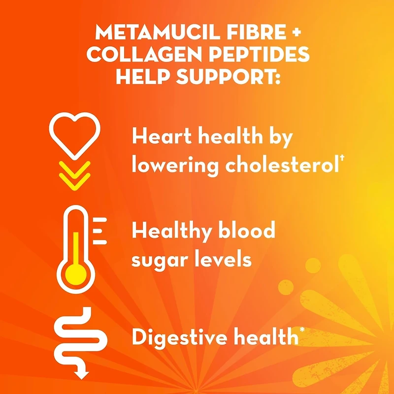 Fibre+ Collagen Peptides, Psyllium Husk Powder, Plant Based Fibre, Sugar-Free with Stevia, Orange Flavoured