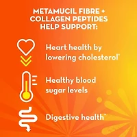 Fibre+ Collagen Peptides, Psyllium Husk Powder, Plant Based Fibre, Sugar-Free with Stevia, Orange Flavoured