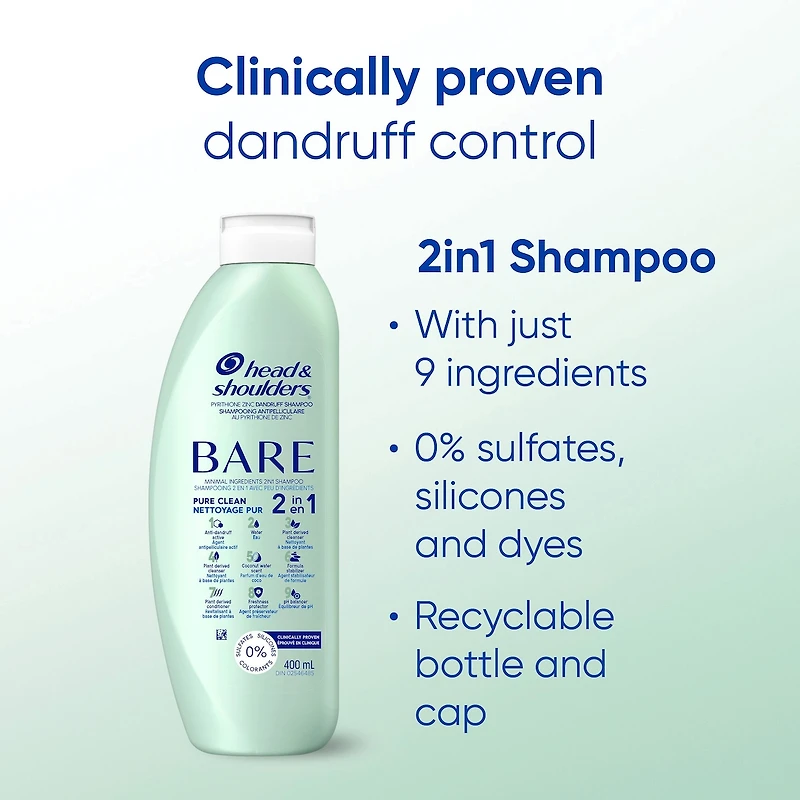 Shampooing et revitalisant antipelliculaire 2en1 BARE Nettoyage pur, traitement antipelliculaire