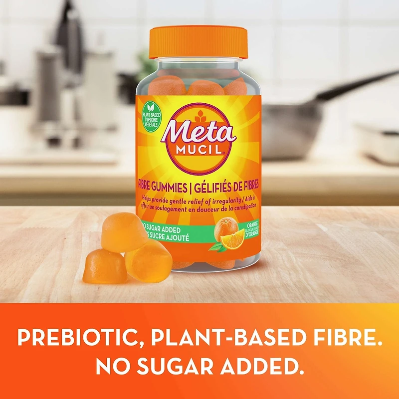 Fibre Gummies, No Sugar Added, Orange Flavour, Prebiotic, Plant-Based, 105 Count