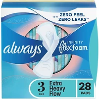 Infinity Feminine Pads for Women, Flexfoam with Wings, 3, Extra Heavy Absorbency, Unscented, 28 CT
