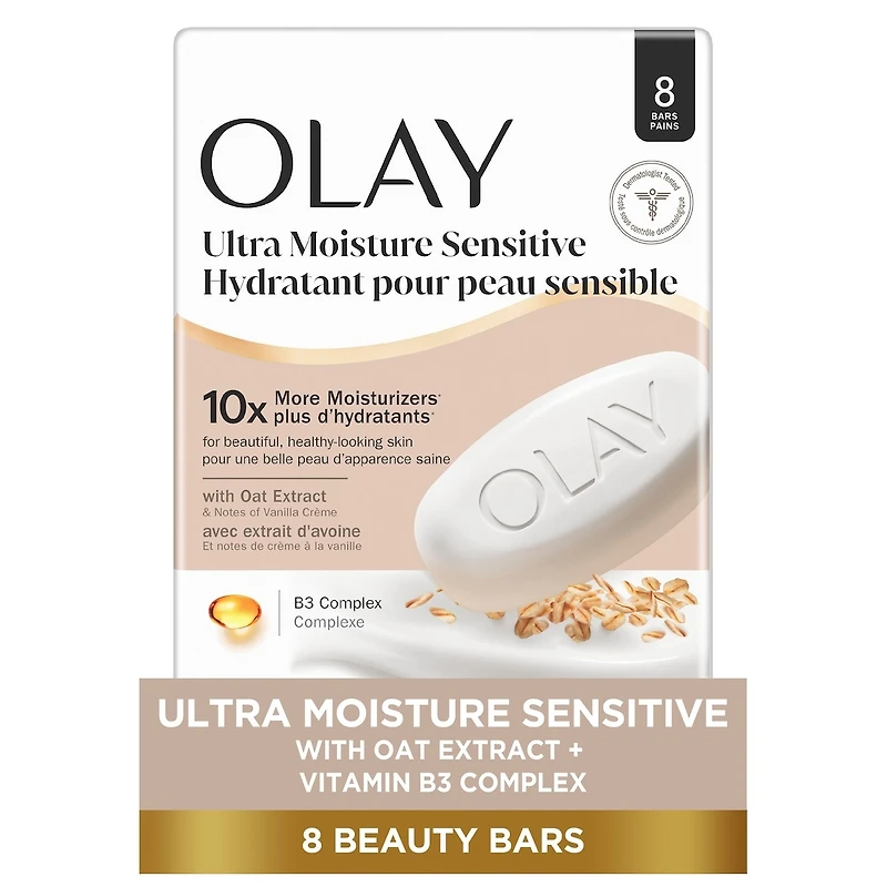 Ultra Moisture Sensitive Beauty Bar with Oat Extract and Notes of Vanilla Crème, 8 count