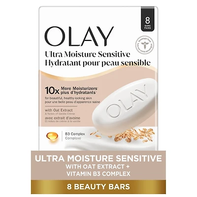 Pain de beauté Ultra hydratant pour peau sensible avec extrait d’avoine et notes de crème à la vanille , 8 unités
