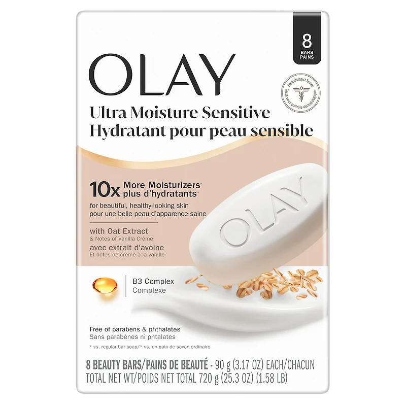 Pain de beauté Ultra hydratant pour peau sensible avec extrait d’avoine et notes de crème à la vanille , 8 unités