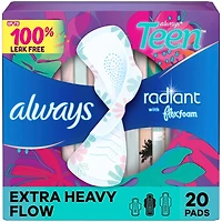 Radiant Teen Pads, Size 3, Extra Heavy, with Wings, Unscented, 20 CT