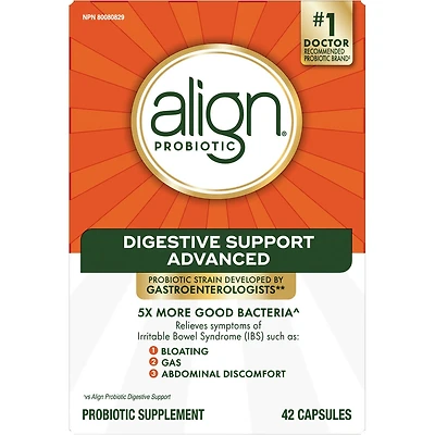 Probiotic Digestive Support Advanced Capsules, #1 Doctor Recommended Probiotic Brand‡, 5X More Good Bacteria^, Helps Relieve Symptoms of Irritable Bowel Syndrome (IBS) such as Bloating, Gas, and Abdominal Discomfort, 42 Capsules