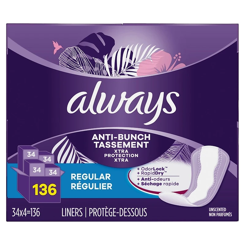 Anti-Bunch Xtra Protection Daily Liners, Regular Length, Unscented,