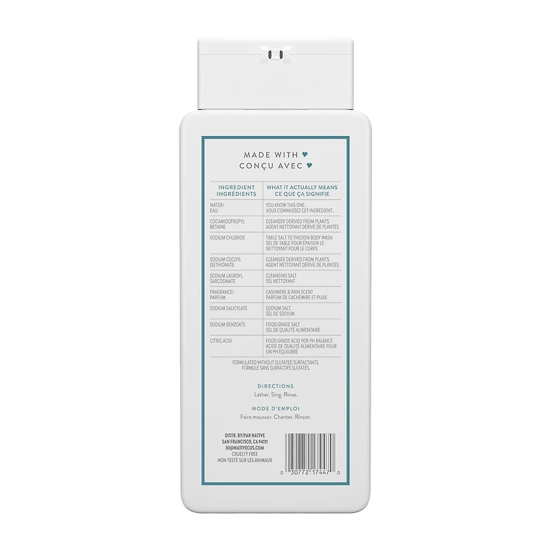 Native Cashmere & Rain Body Wash 18oz