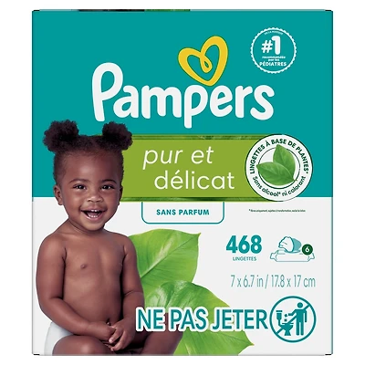 Pampers Free & Gentle Baby Wipes, 99% Water, Hypoallergenic, Unscented, 100% Plant Based, Plastic-Free Baby Wipes, 468 Baby Wipes Total (6X Flip-Top Packs)