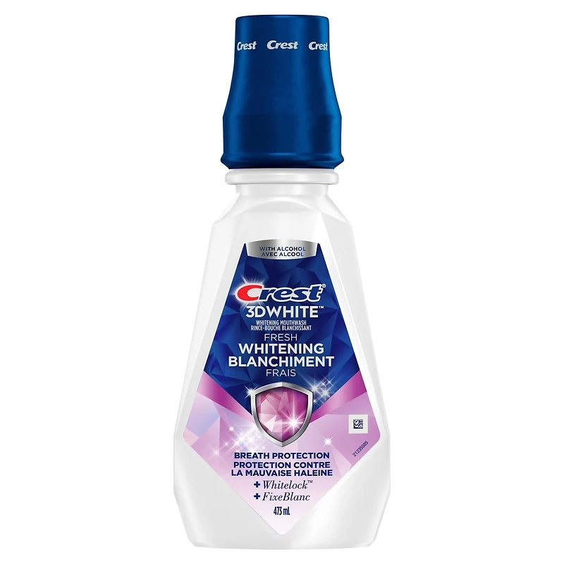 3D White Fresh Whitening Mouthwash/Mouth Rinse, Prevents Surface Stains, Kills Millions of Bad Breath Germs, Alcohol-Free