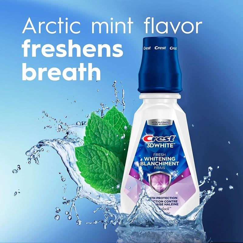 3D White Fresh Whitening Mouthwash/Mouth Rinse, Prevents Surface Stains, Kills Millions of Bad Breath Germs, Alcohol-Free