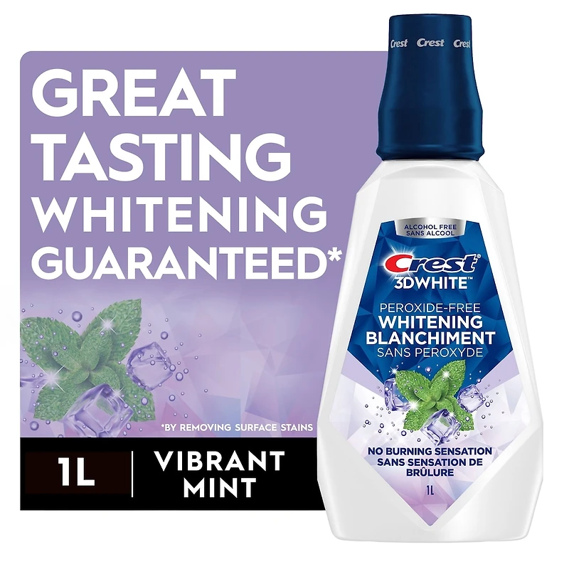 3D White Peroxide-Free Mouthwash/Mouth Rinse, Great Tasting Whitening Guaranteed, Alcohol-Free, Clean Mint Flavor, 1 L