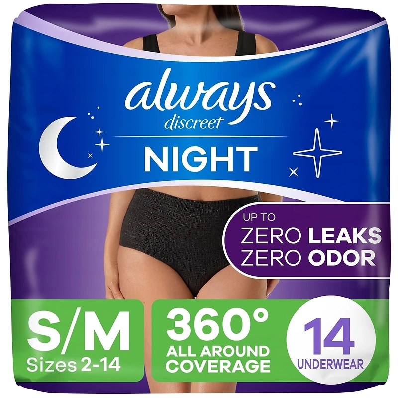 Culottes d’incontinence de nuit pour adultes, pour femmes, protègent jusqu’à 100 % contre les fuites urinaires, taille P/M, 14 culottes