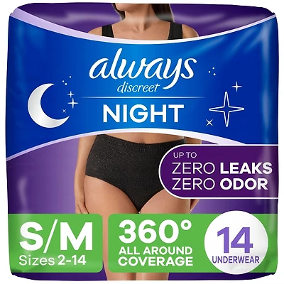 Culottes d’incontinence de nuit pour adultes, pour femmes, protègent jusqu’à 100 % contre les fuites urinaires, taille P/M, 14 culottes